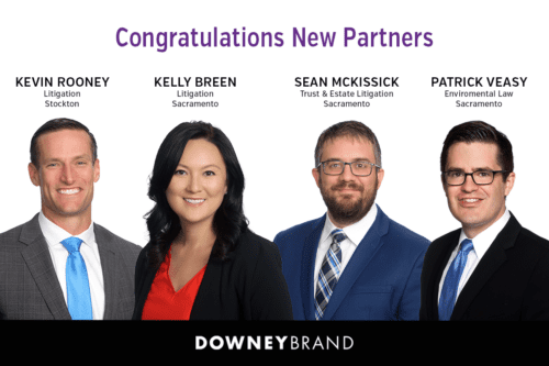 Banner with headshots of new partners Kevin Rooney, Kelly Breen, Sean McKissick, and Patrick Veasy in front of a white background